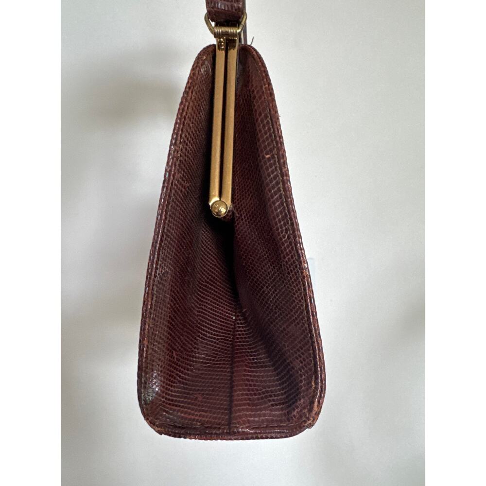 1950s Oxblood Lizard Embossed Top Handle Kiss Lock Purse - Picture 9 of 16